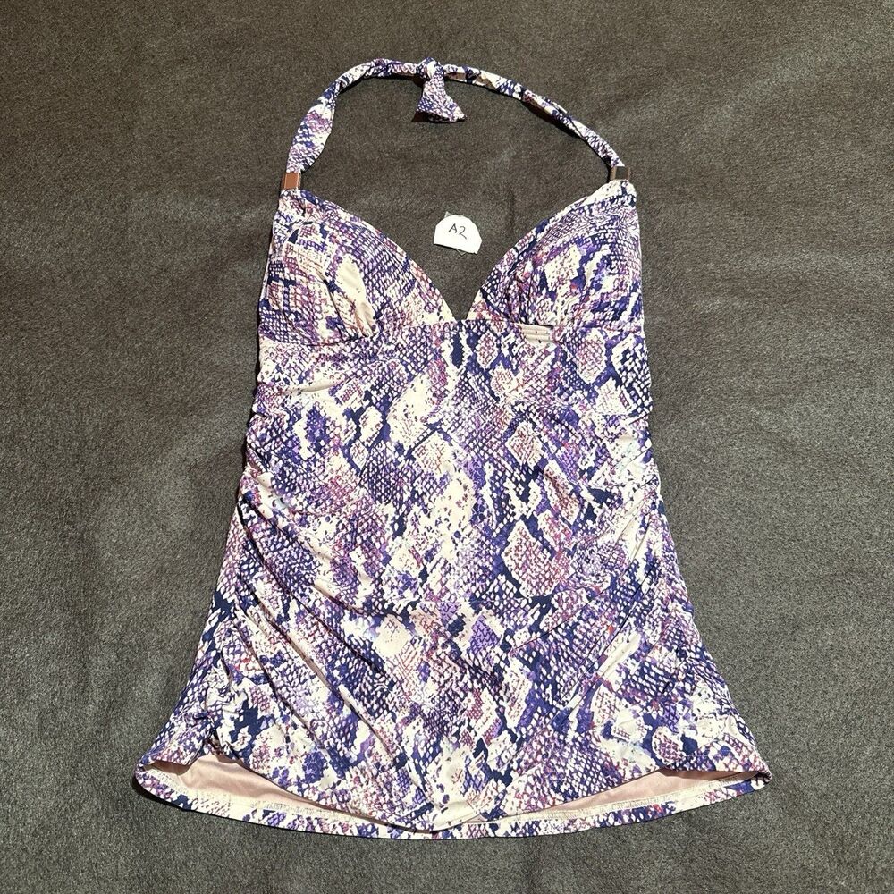 Calvin Klein Womens Swim Top L Large Purple Swimwear Summer V Neck Sleeveless